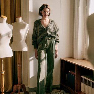 Sezane Olivier Trousers in Olive Green